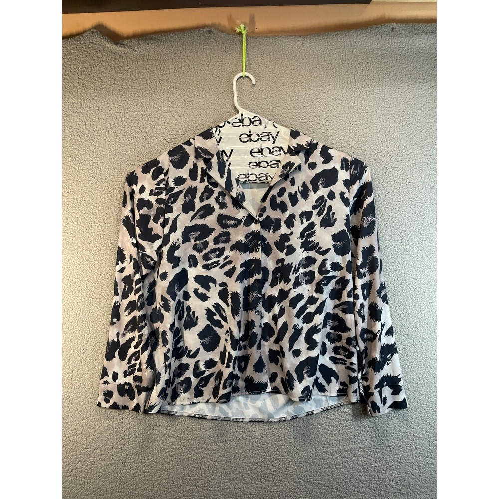 Ecowish Womens Top Leopard Animal Print‎ Blouse Silky Button Front Collard Sz XL